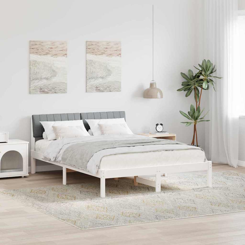 Bed frame White and light grey 135 x 190 cm Solid pine wood