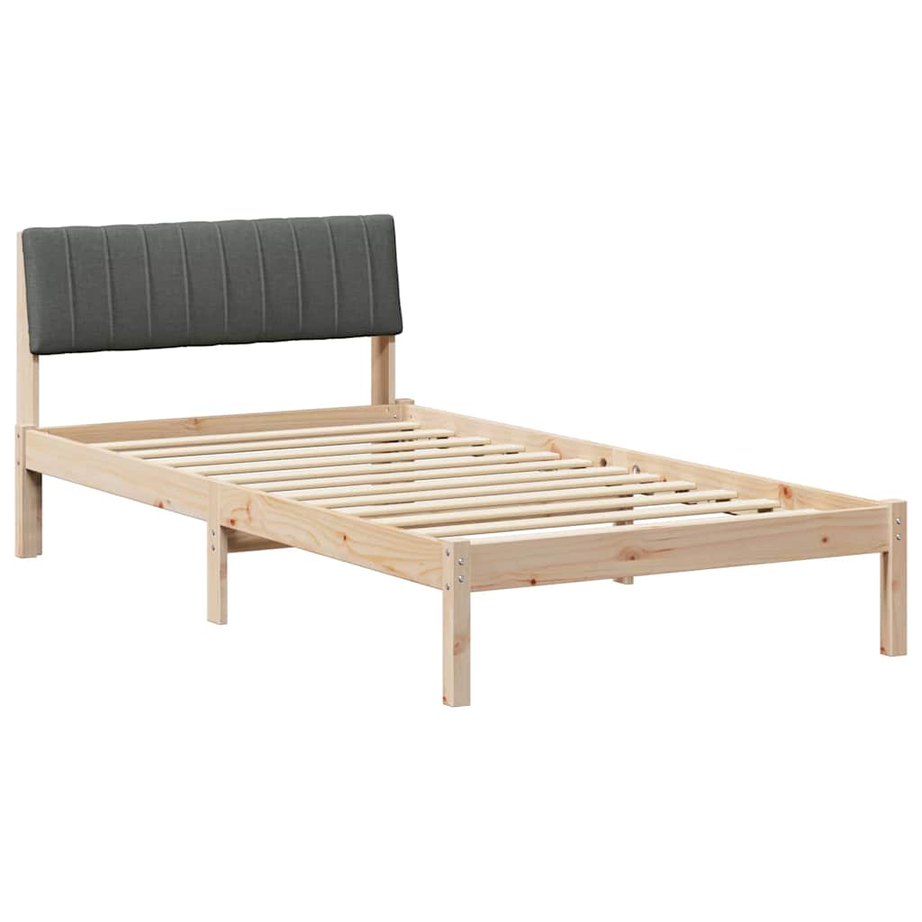 Bed frame Brown and dark grey 100 x 200 cm Solid pine wood