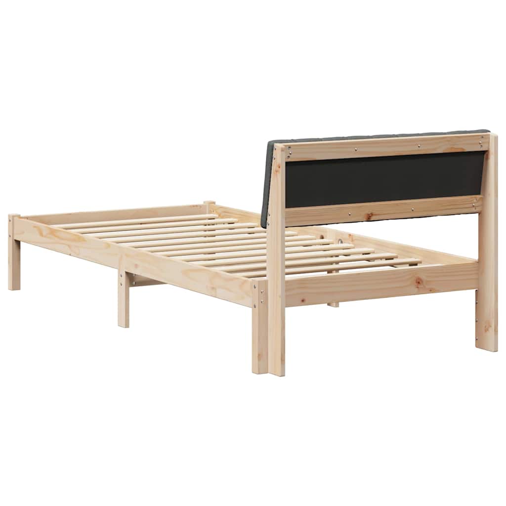 Bed frame Brown and dark grey 90 x 200 cm Solid pine wood