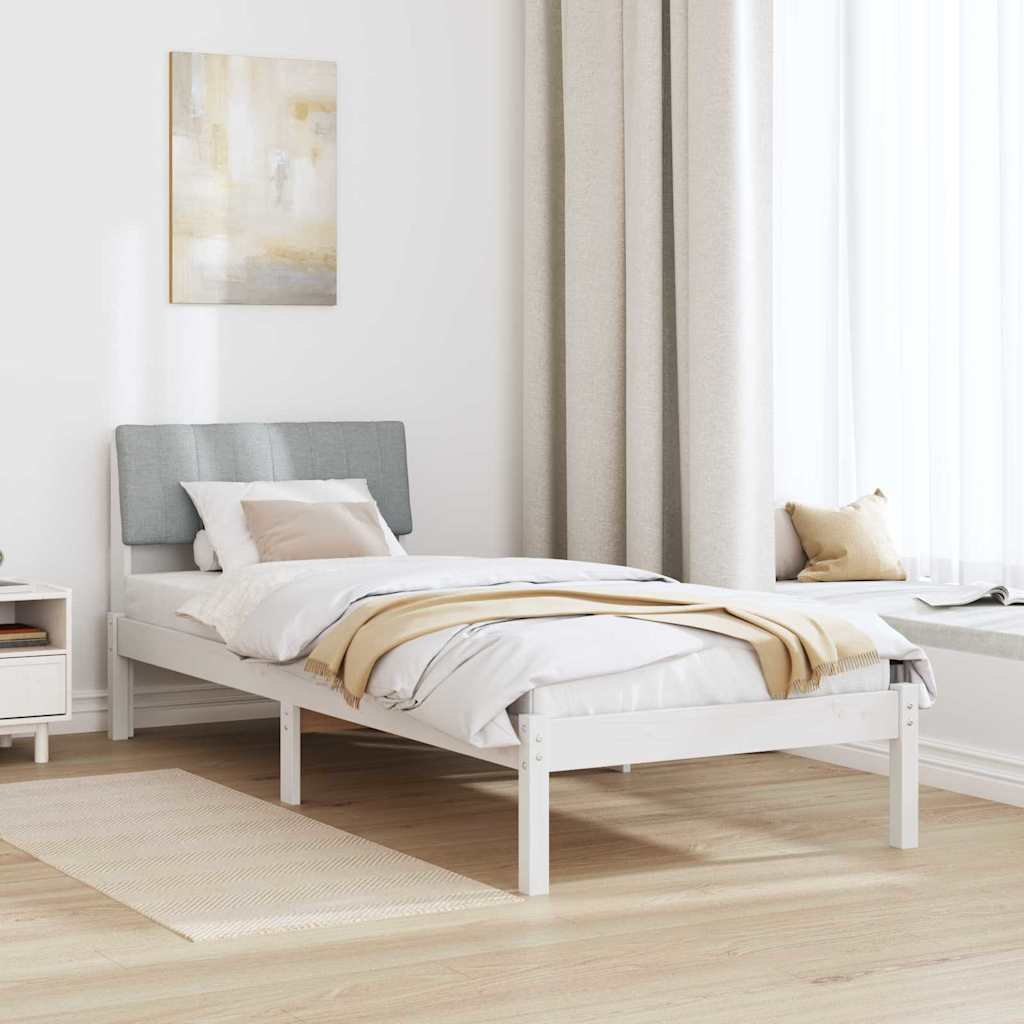 Bed frame White and light grey 75 x 190 cm Solid pine wood