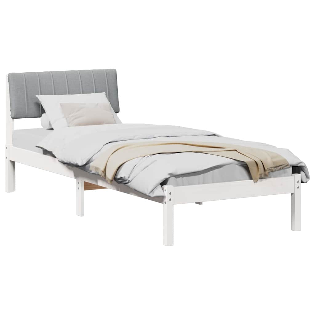 Bed frame White and light grey 75 x 190 cm Solid pine wood