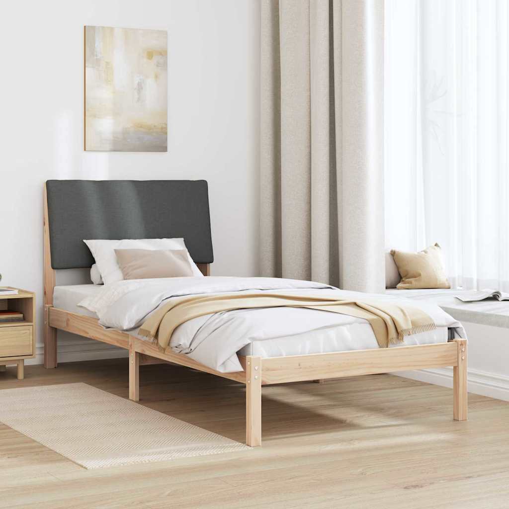 Bed frame Brown and dark grey 100 x 200 cm Solid pine wood
