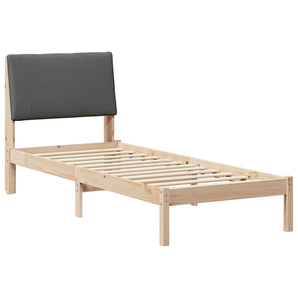 Bed frame Brown and dark grey 75 x 190 cm Solid pine wood