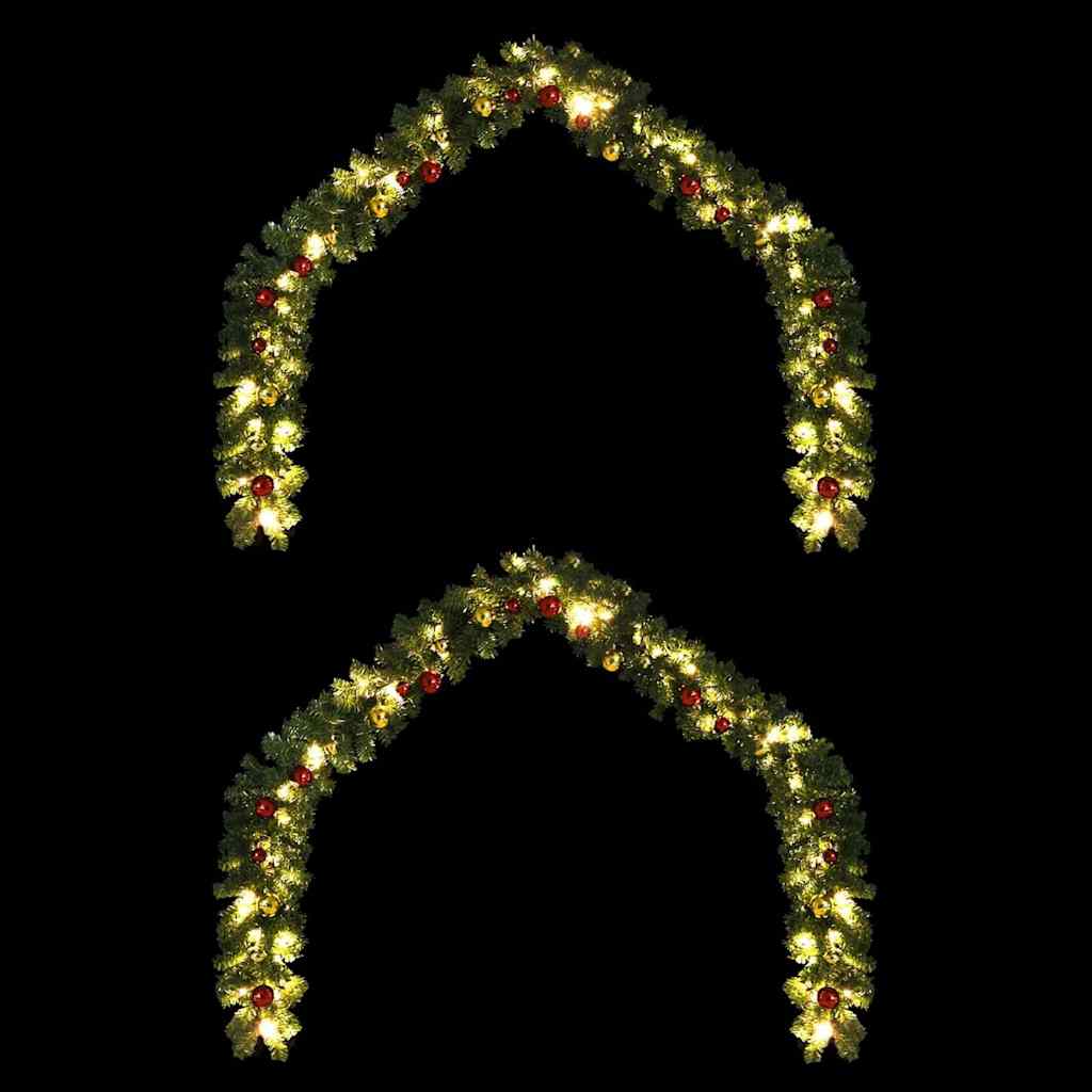 Christmas Garland with 600 LEDs 2 pcs Green PVC