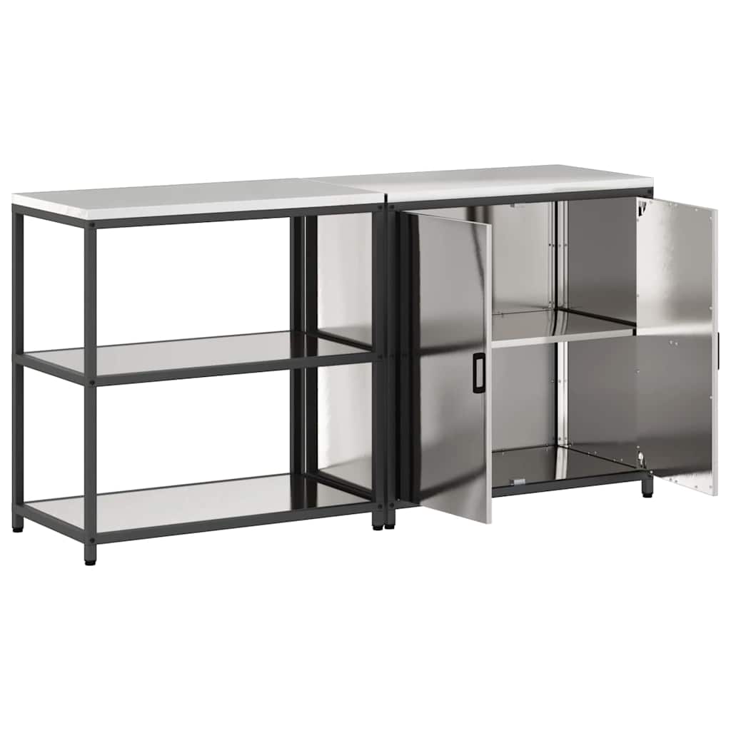 Kitchen Storage Set with Shelf 2 pcs Sliver 180 x 50 x 92 cm