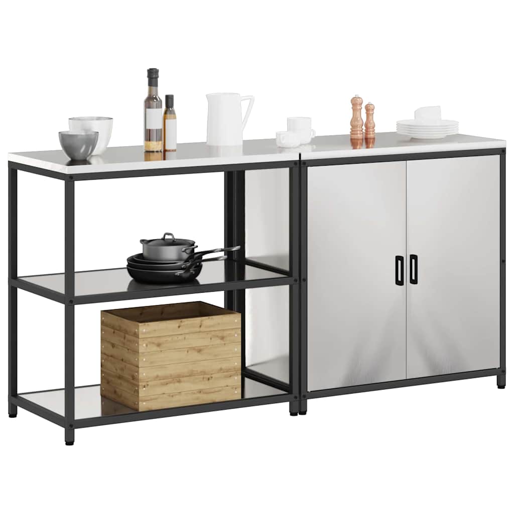 Kitchen Storage Set with Shelf 2 pcs Sliver 180 x 50 x 92 cm