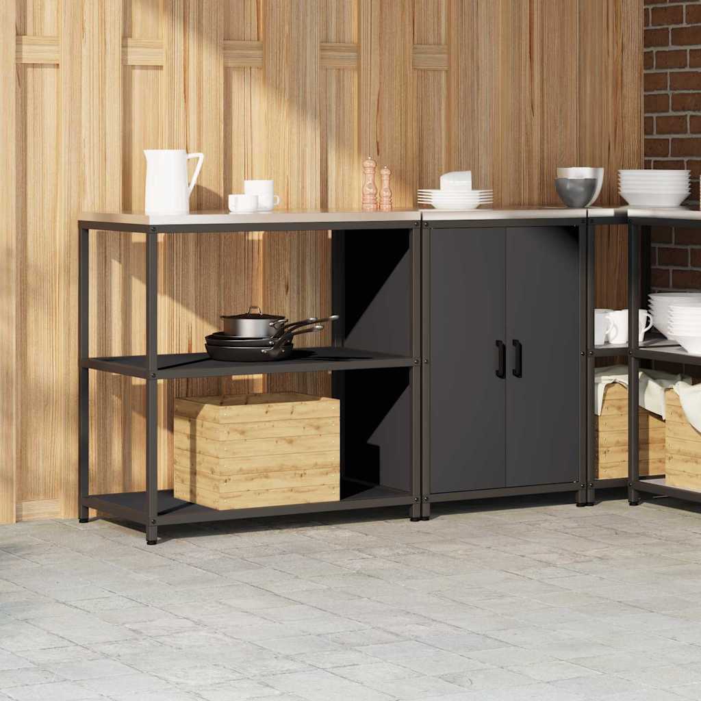 Kitchen Storage Set with Shelf 2 pcs Black Cold-rolled steel