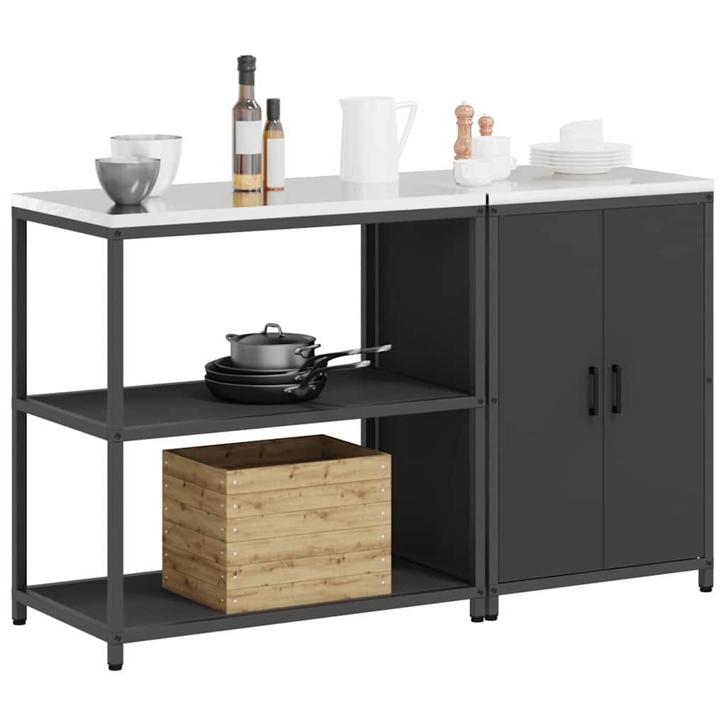 Kitchen Storage Set with Shelf 2 pcs Black Cold-rolled steel