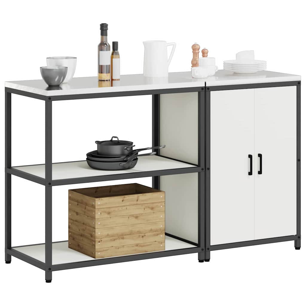 Kitchen Storage Set with Shelf 2 pcs White Cold-rolled steel