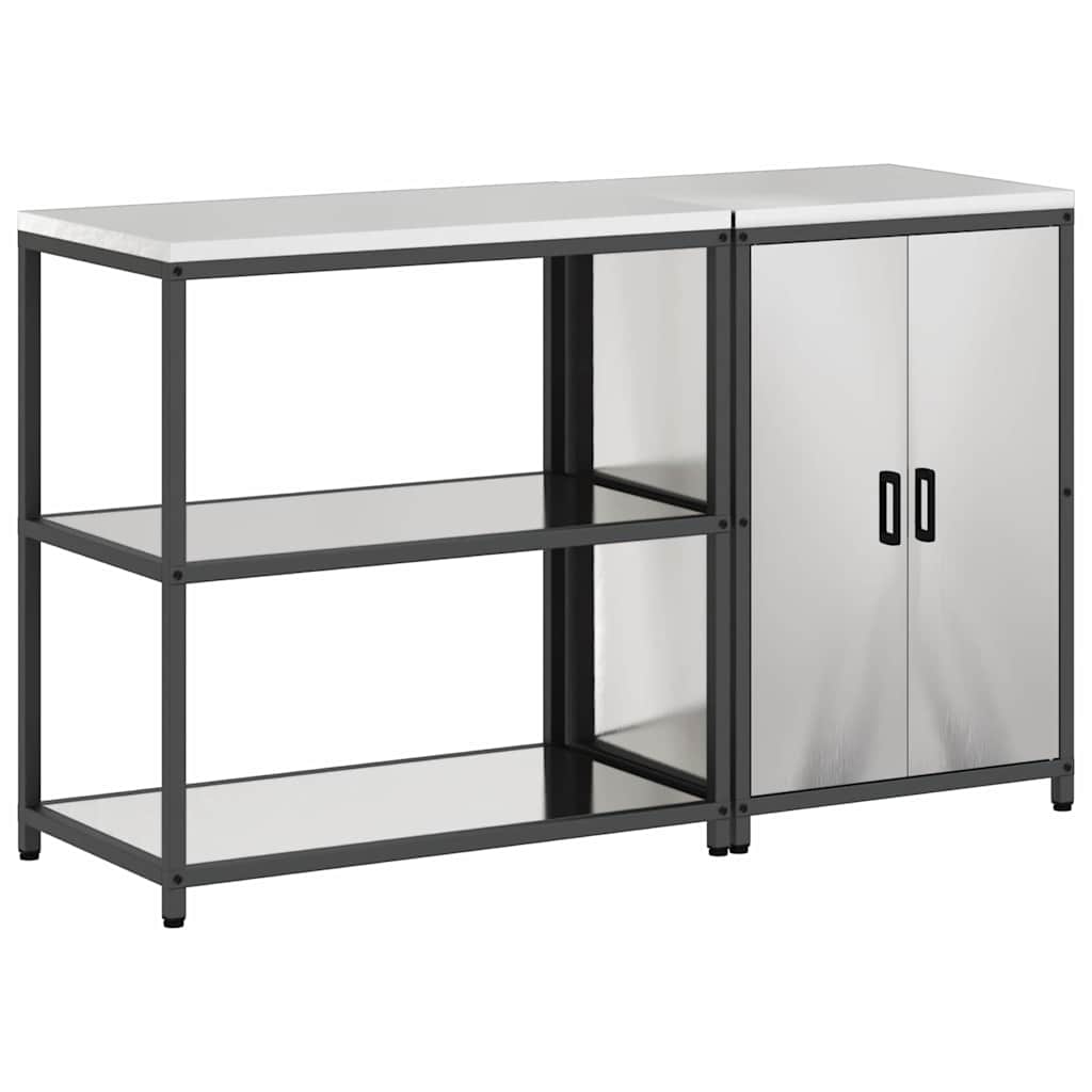 Kitchen Storage Set with Shelf 2 pcs Sliver Stainless steel