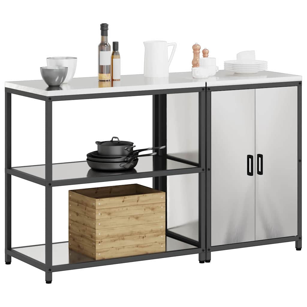 Kitchen Storage Set with Shelf 2 pcs Sliver Stainless steel