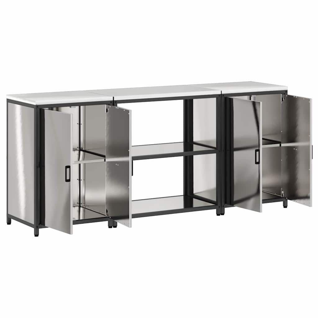 Kitchen Storage Set with Shelf 3 pcs Sliver 210 x 50 x 92 cm