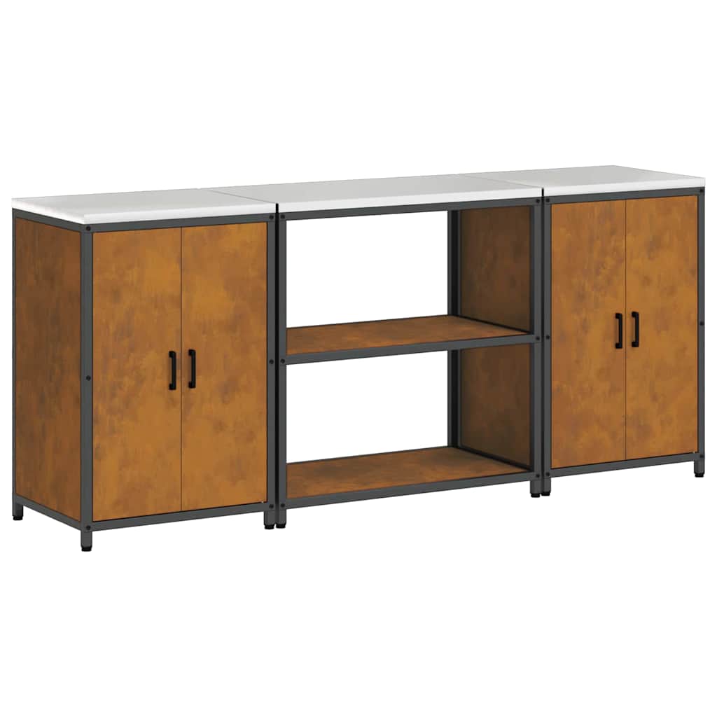 Kitchen Storage Set with Shelf 3 pcs Rusty 210 x 50 x 92 cm