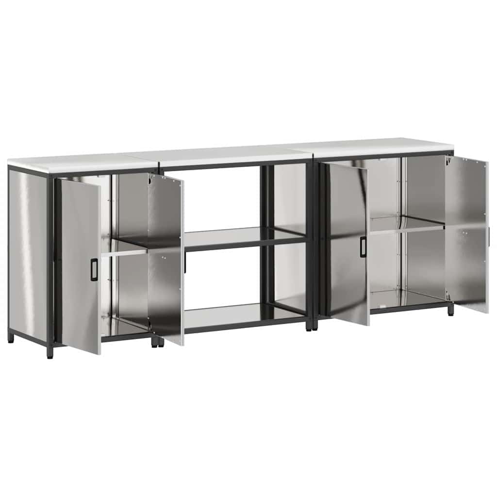 Kitchen Storage Set with Shelf 3 pcs Sliver 240 x 50 x 92 cm