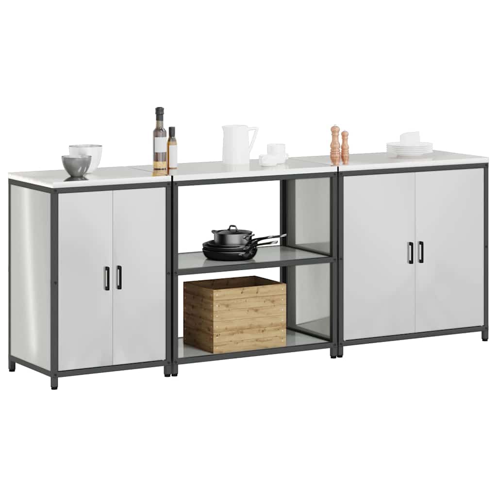 Kitchen Storage Set with Shelf 3 pcs Sliver 240 x 50 x 92 cm