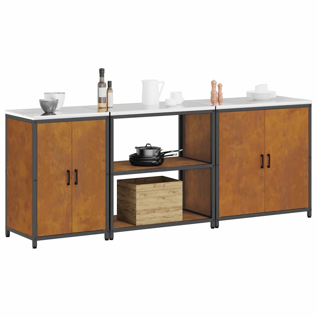 Kitchen Storage Set with Shelf 3 pcs Rusty 240 x 50 x 92 cm