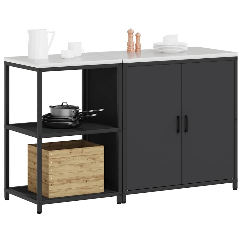 Kitchen Storage Set with Shelf 2 pcs Black 150 x 50 x 92 cm