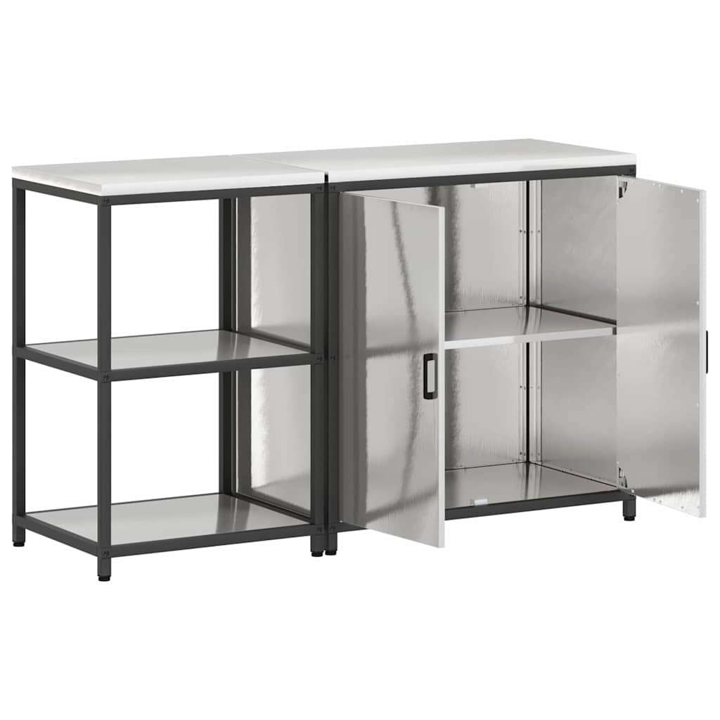Kitchen Storage Set with Shelf 2 pcs Sliver 150 x 50 x 92 cm