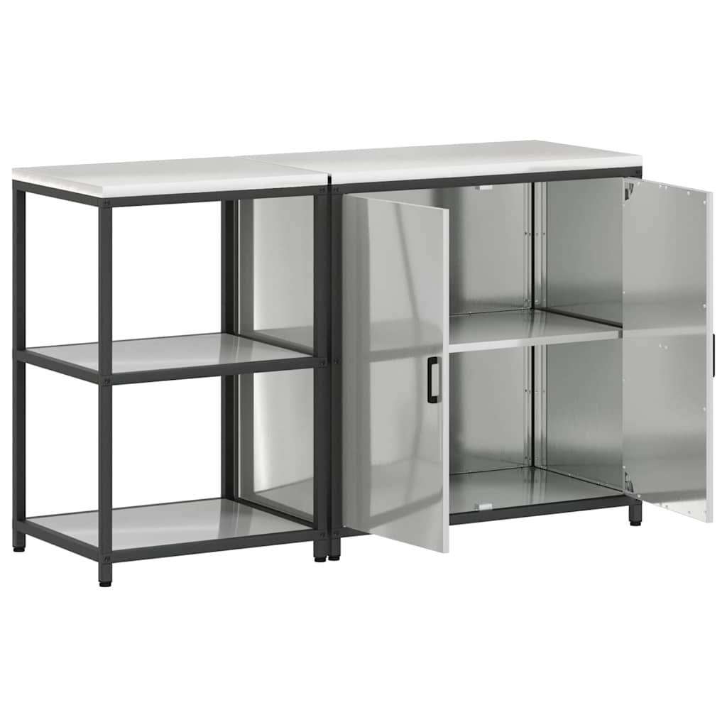 Kitchen Storage Set with Shelf 2 pcs Sliver 150 x 50 x 92 cm