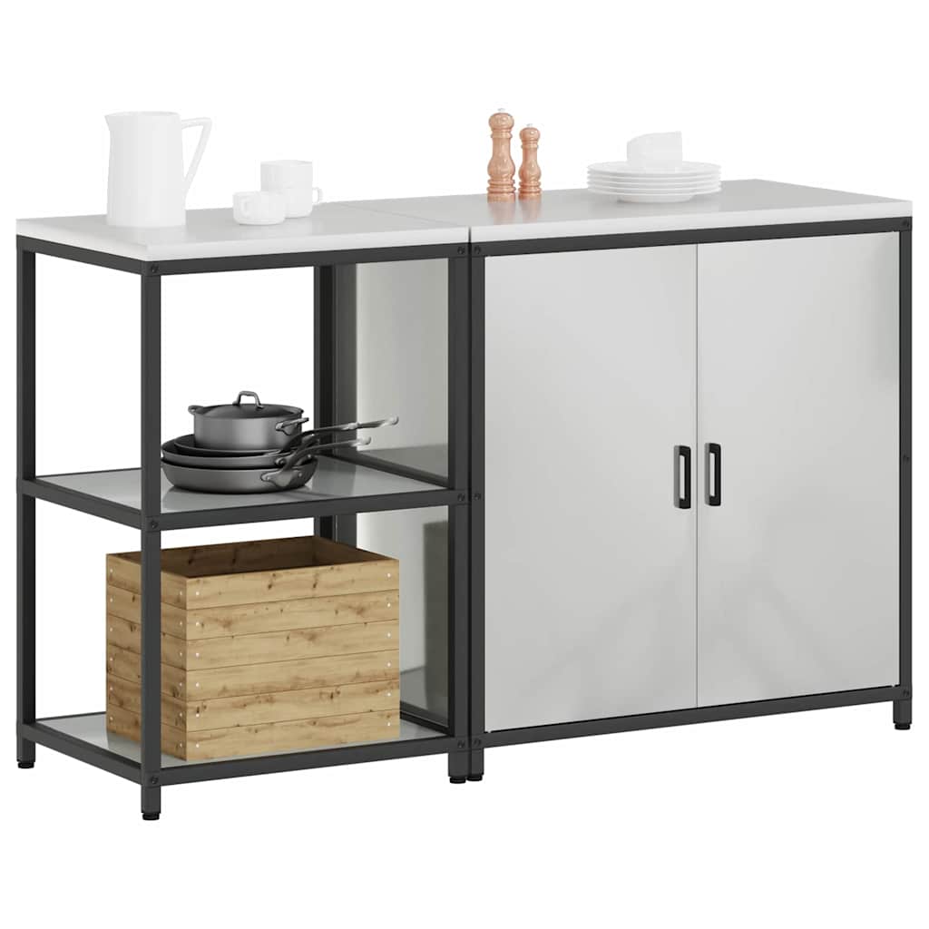 Kitchen Storage Set with Shelf 2 pcs Sliver 150 x 50 x 92 cm