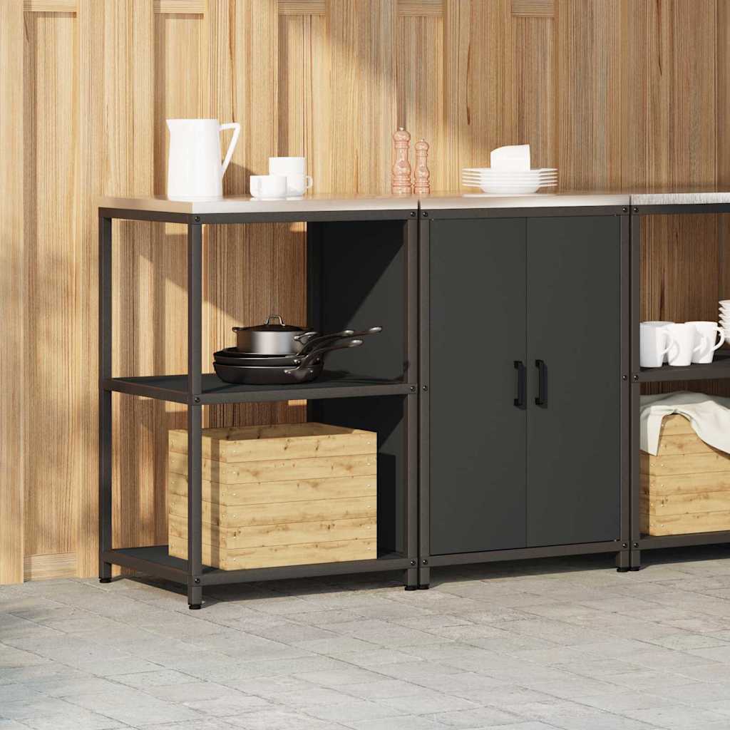 Kitchen Storage Set with Shelf 2 pcs Black Cold-rolled steel