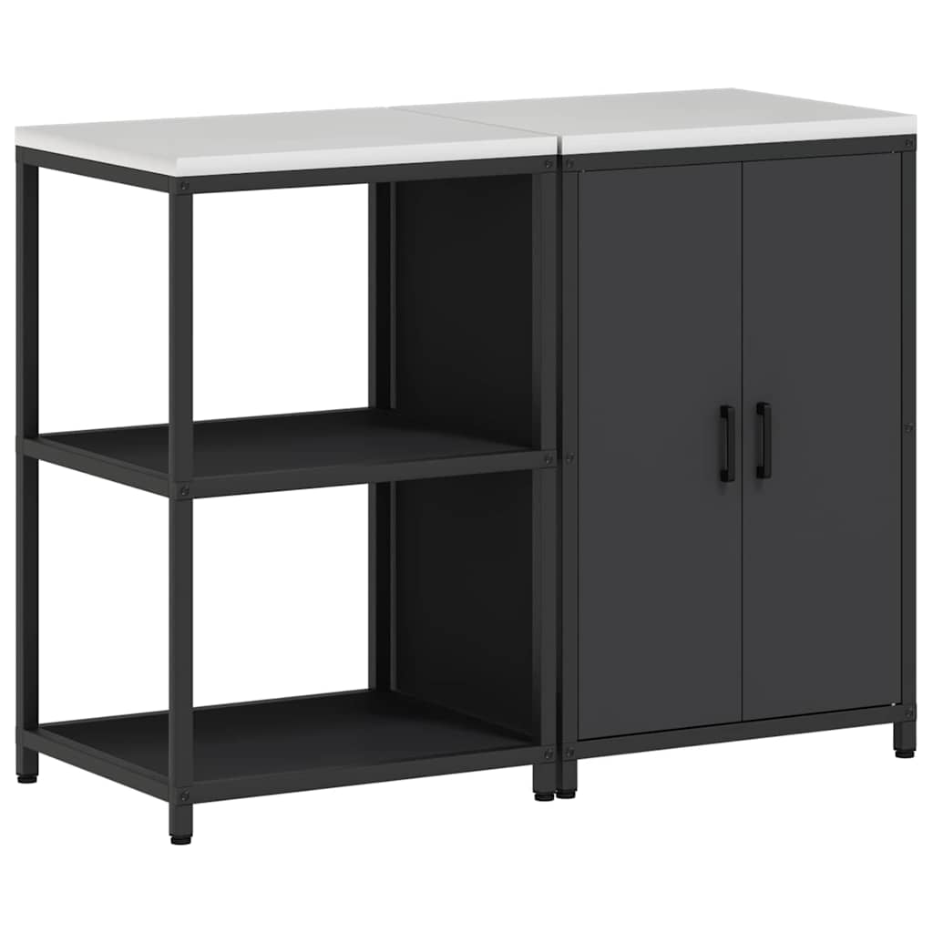 Kitchen Storage Set with Shelf 2 pcs Black Cold-rolled steel