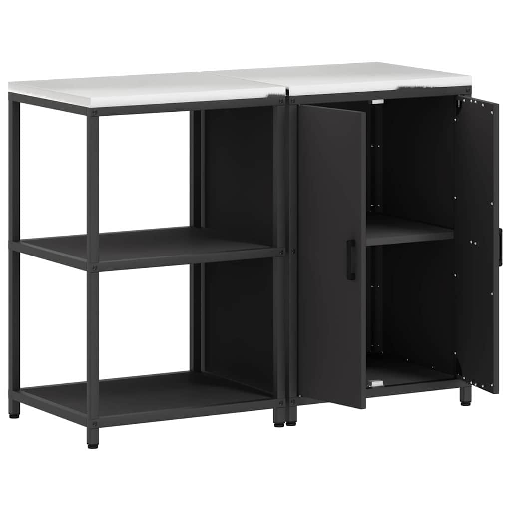 Kitchen Storage Set with Shelf 2 pcs Black Cold-rolled steel