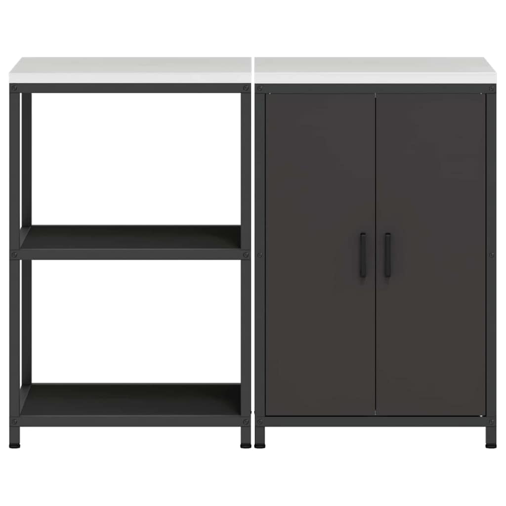 Kitchen Storage Set with Shelf 2 pcs Black Cold-rolled steel