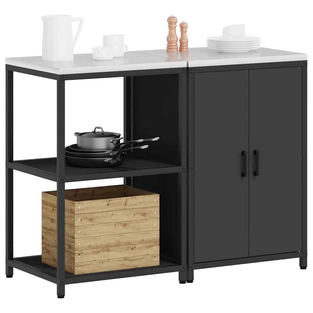 Kitchen Storage Set with Shelf 2 pcs Black Cold-rolled steel