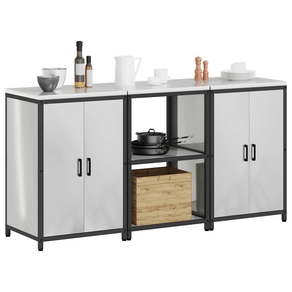 Kitchen Storage Set with Shelf 3 pcs Sliver 180 x 50 x 92 cm