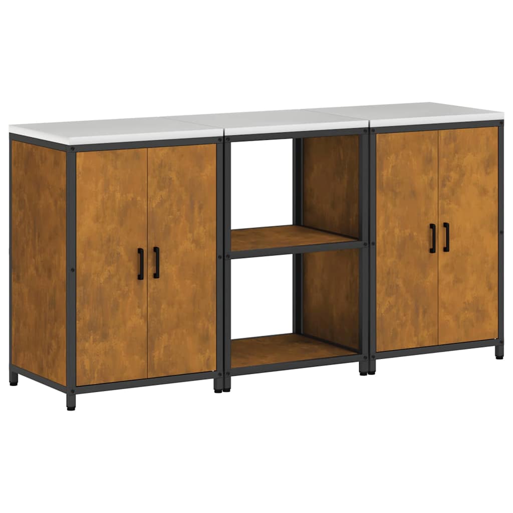 Kitchen Storage Set with Shelf 3 pcs Rusty 180 x 50 x 92 cm