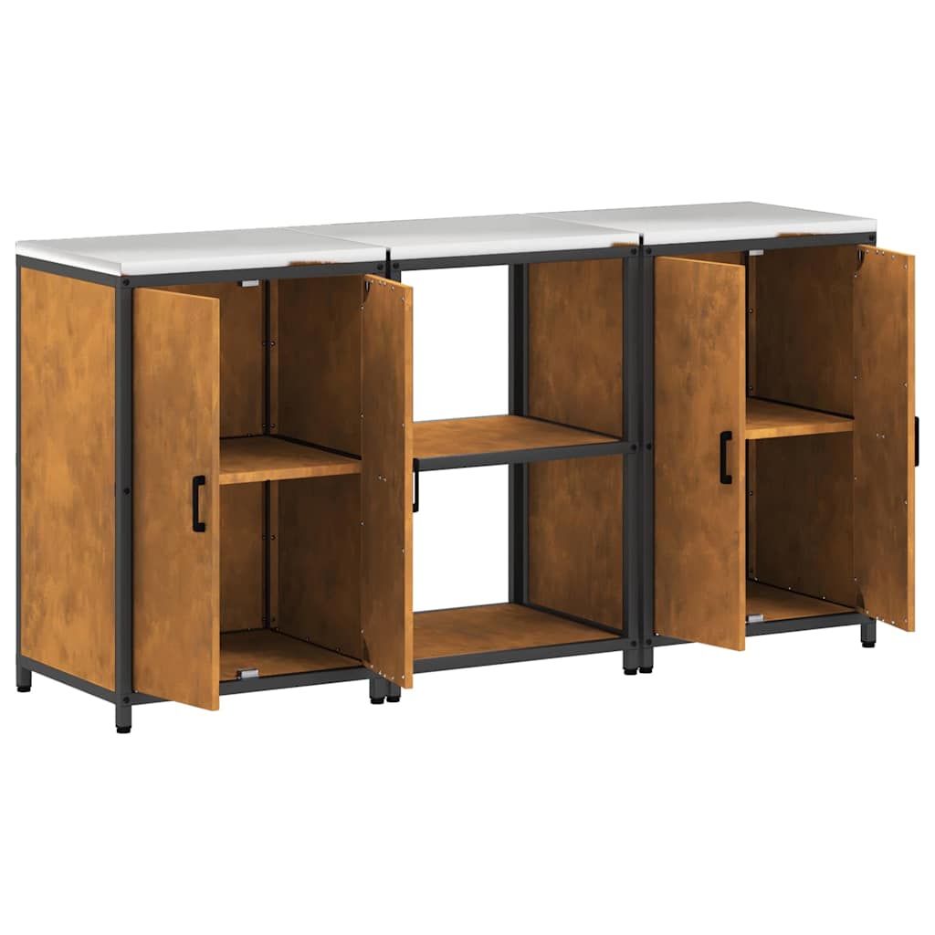 Kitchen Storage Set with Shelf 3 pcs Rusty 180 x 50 x 92 cm
