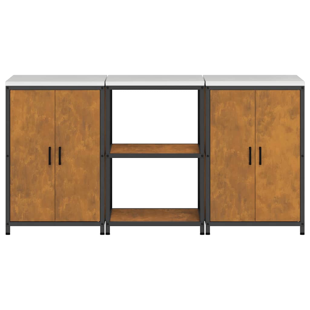 Kitchen Storage Set with Shelf 3 pcs Rusty 180 x 50 x 92 cm