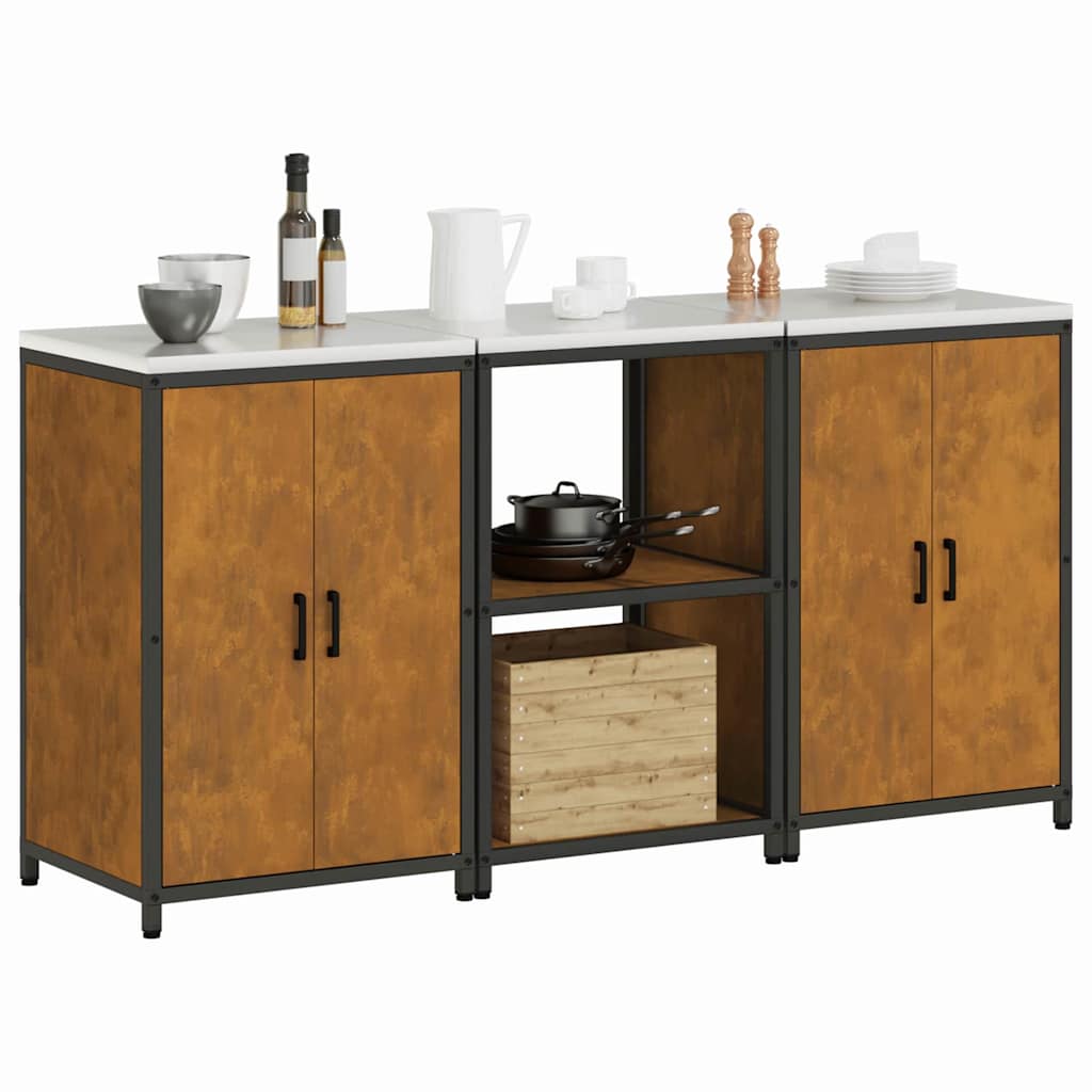 Kitchen Storage Set with Shelf 3 pcs Rusty 180 x 50 x 92 cm