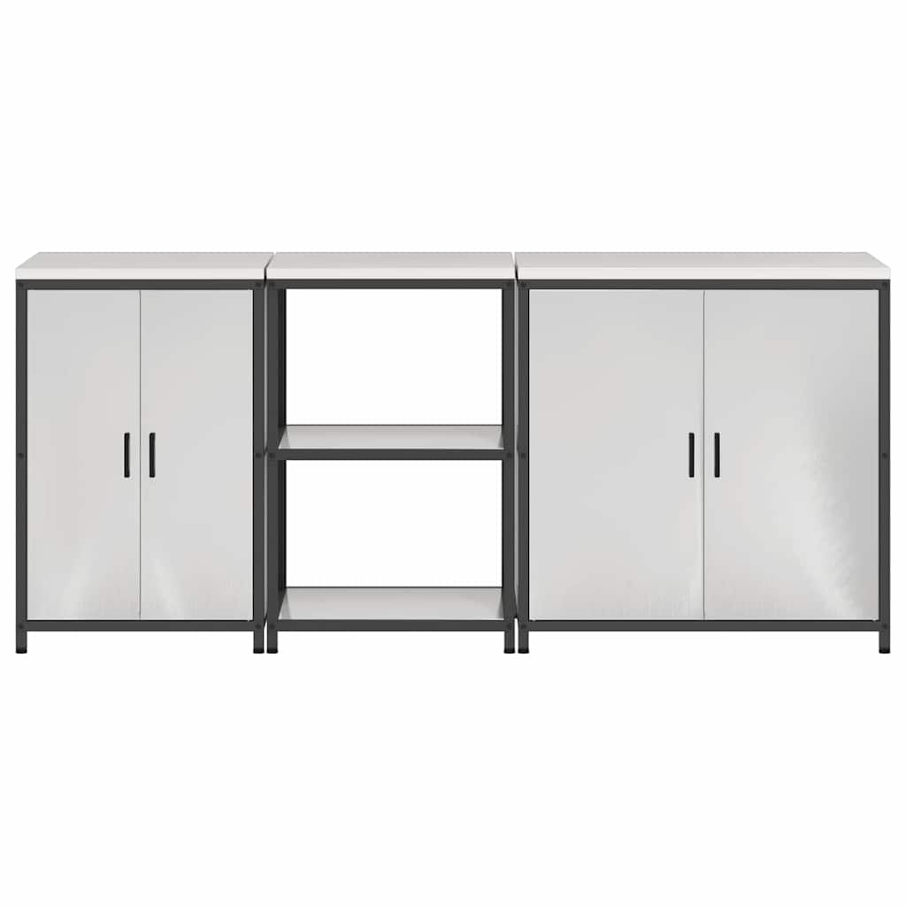 Kitchen Storage Set with Shelf 3 pcs Sliver 210 x 50 x 92 cm