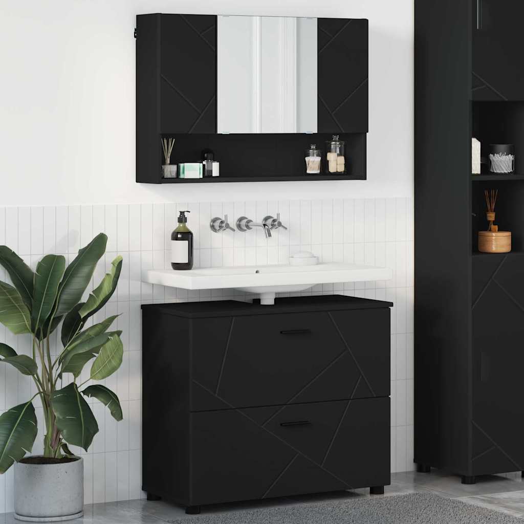 Bathroom Furniture Set with Shelf 2 pcs Black 76.5 x 35 x 64 cm