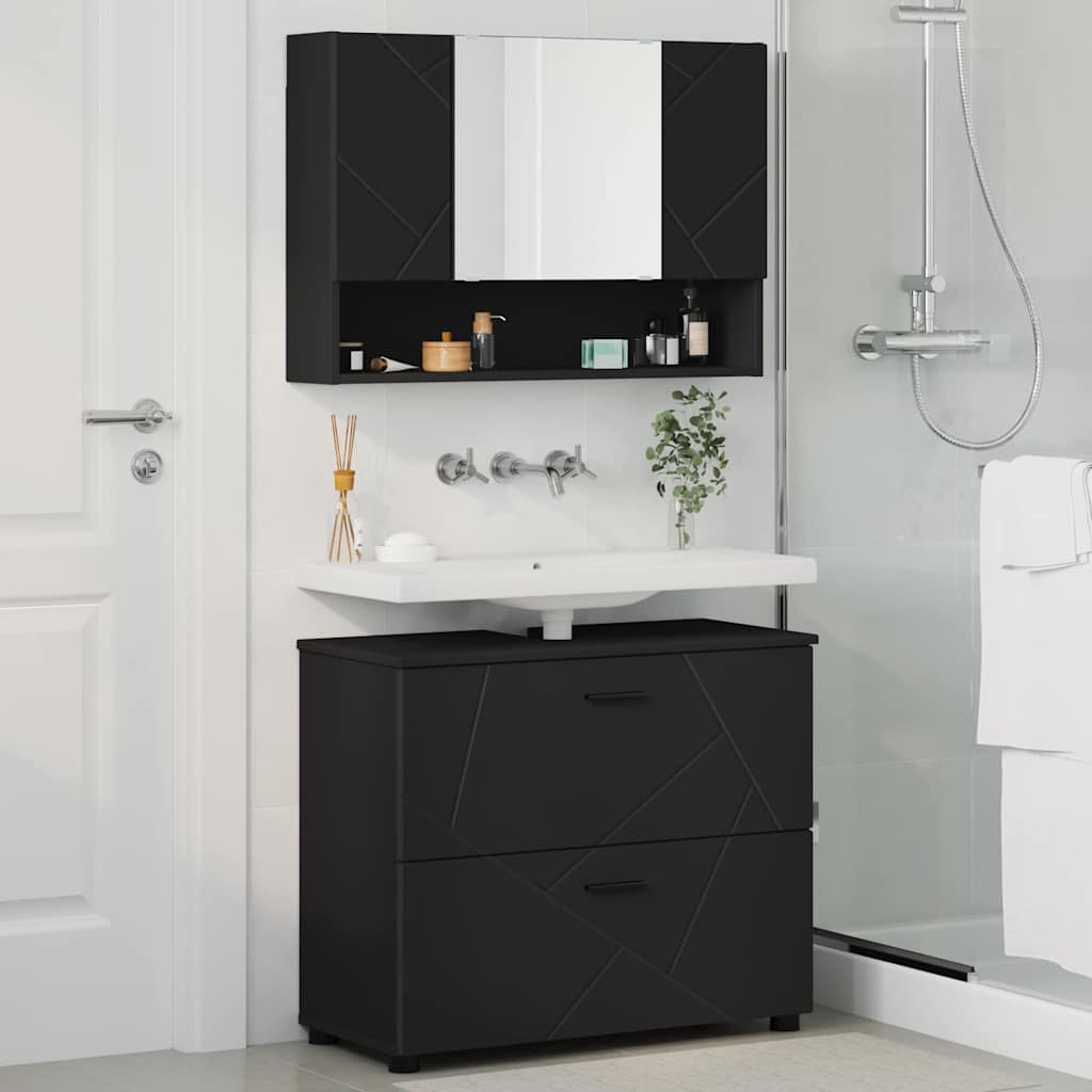 Bathroom Furniture Set with Shelf 2 pcs Black 76.5 x 35 x 64 cm