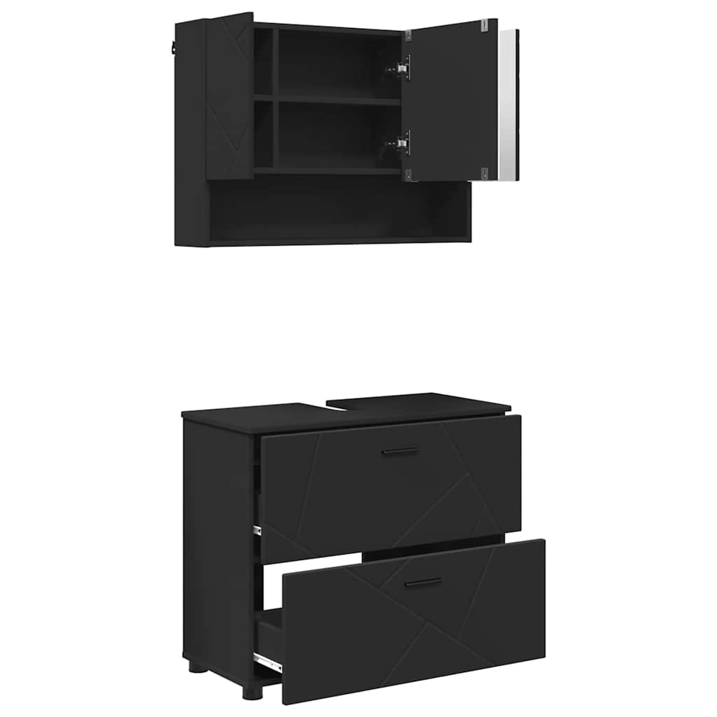 Bathroom Furniture Set with Shelf 2 pcs Black 76.5 x 35 x 64 cm