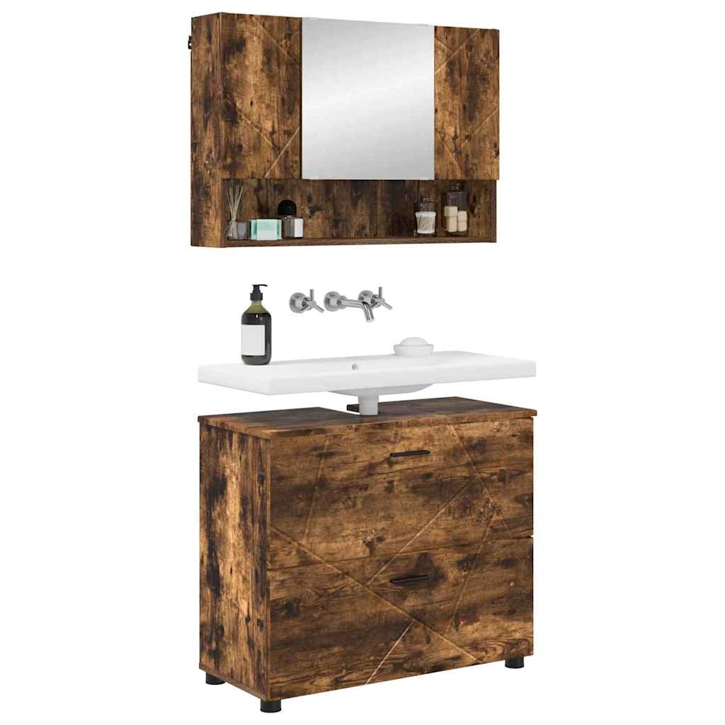 Bathroom Furniture Set 2 pcs Smoked oak 76.5 x 35 x 64 cm