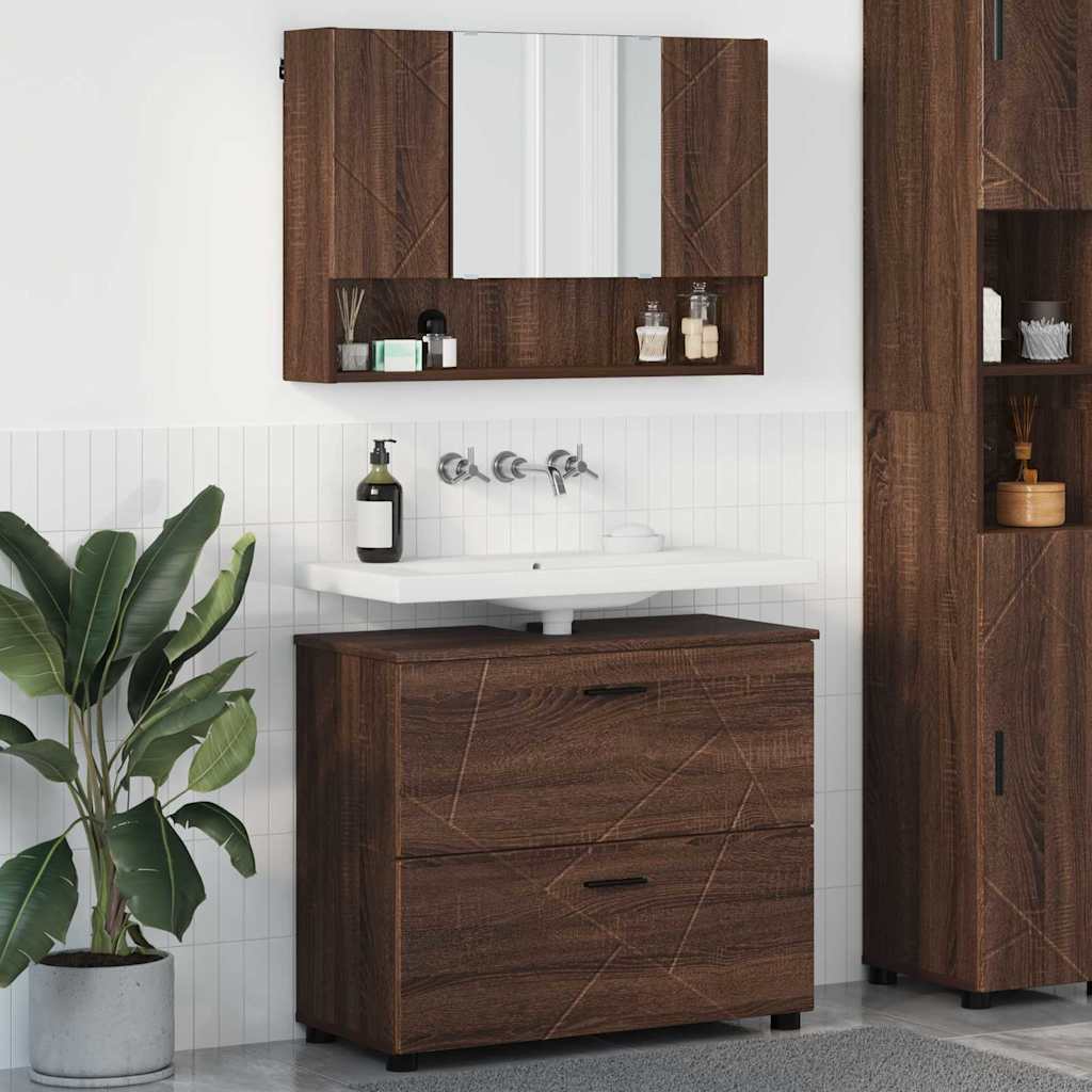 Bathroom Furniture Set 2 pcs Brown oak 76.5 x 35 x 64 cm