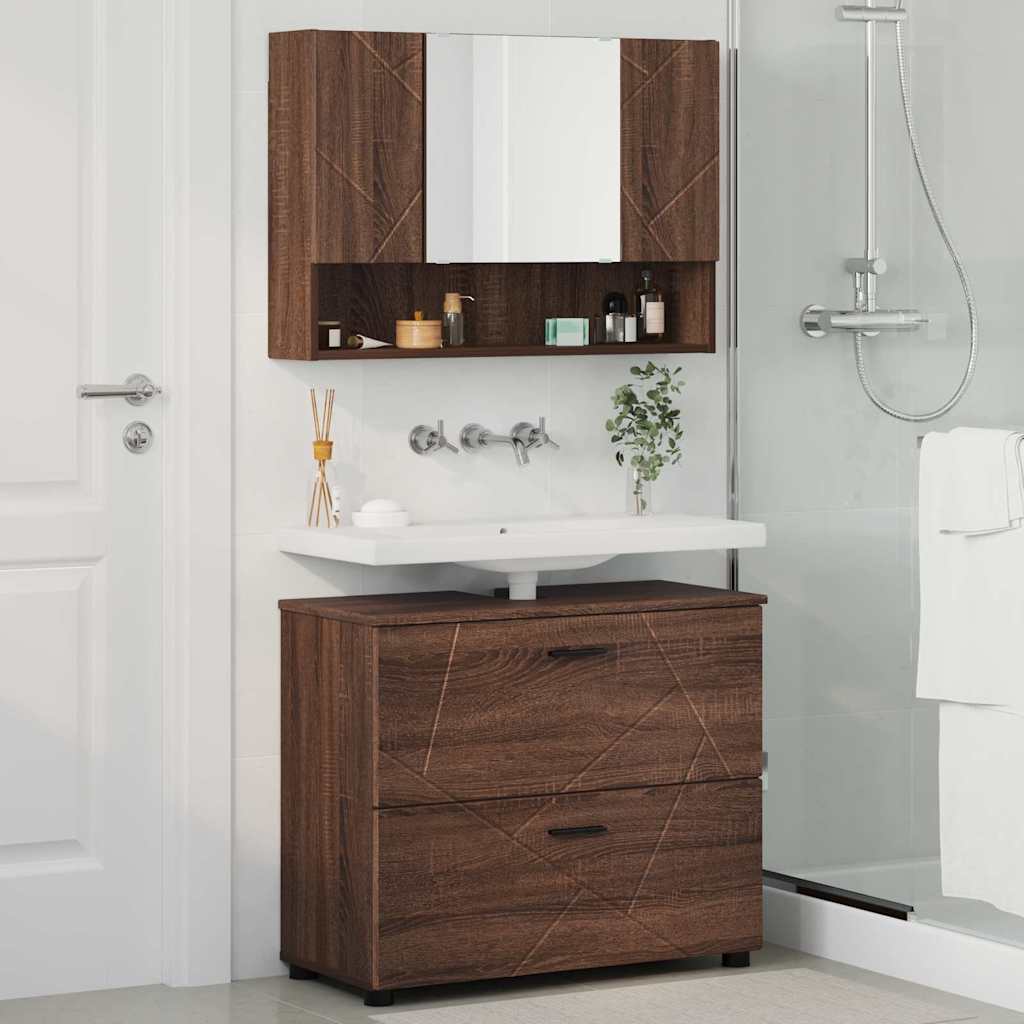 Bathroom Furniture Set 2 pcs Brown oak 76.5 x 35 x 64 cm