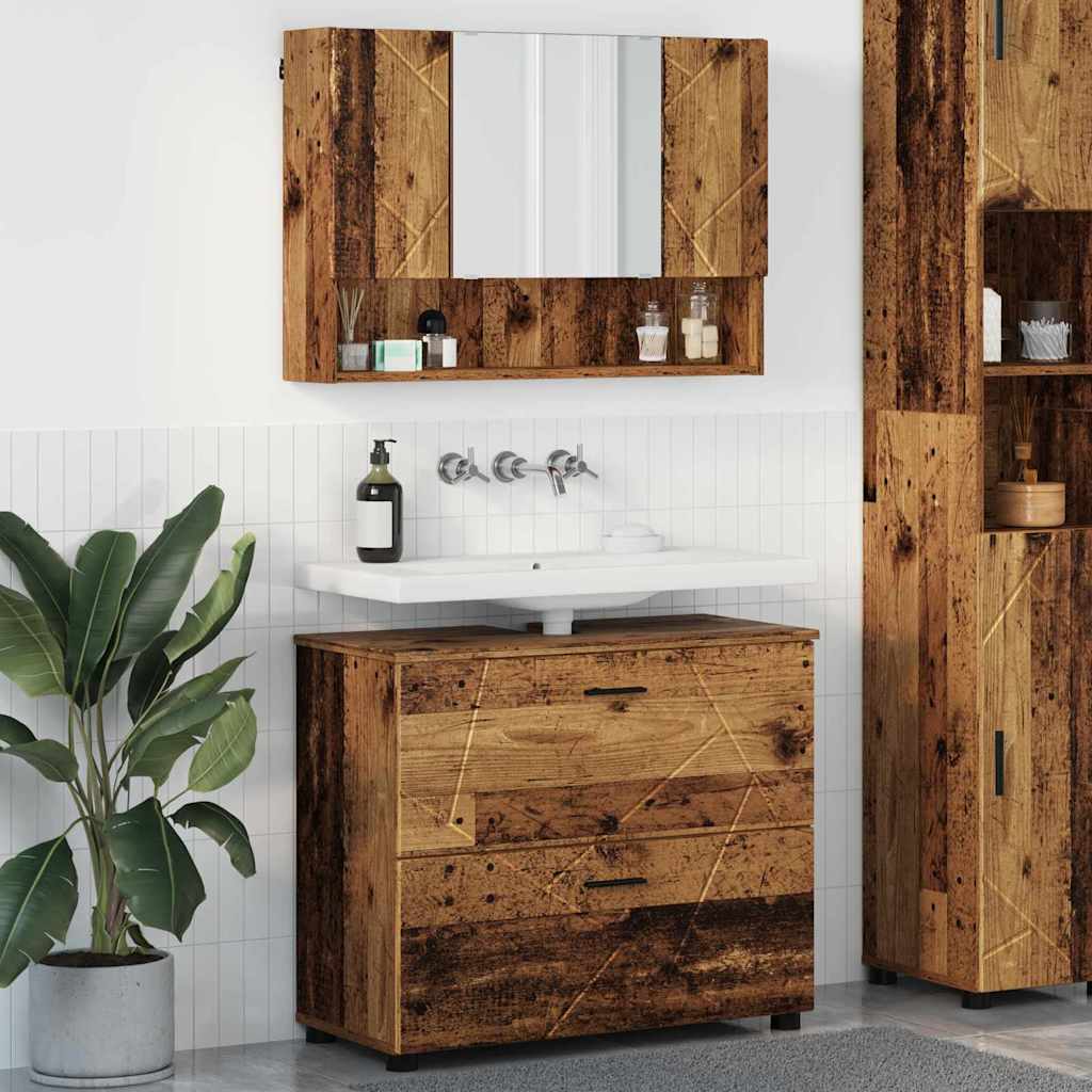 Bathroom Furniture Set 2 pcs Old wood 76.5 x 35 x 64 cm