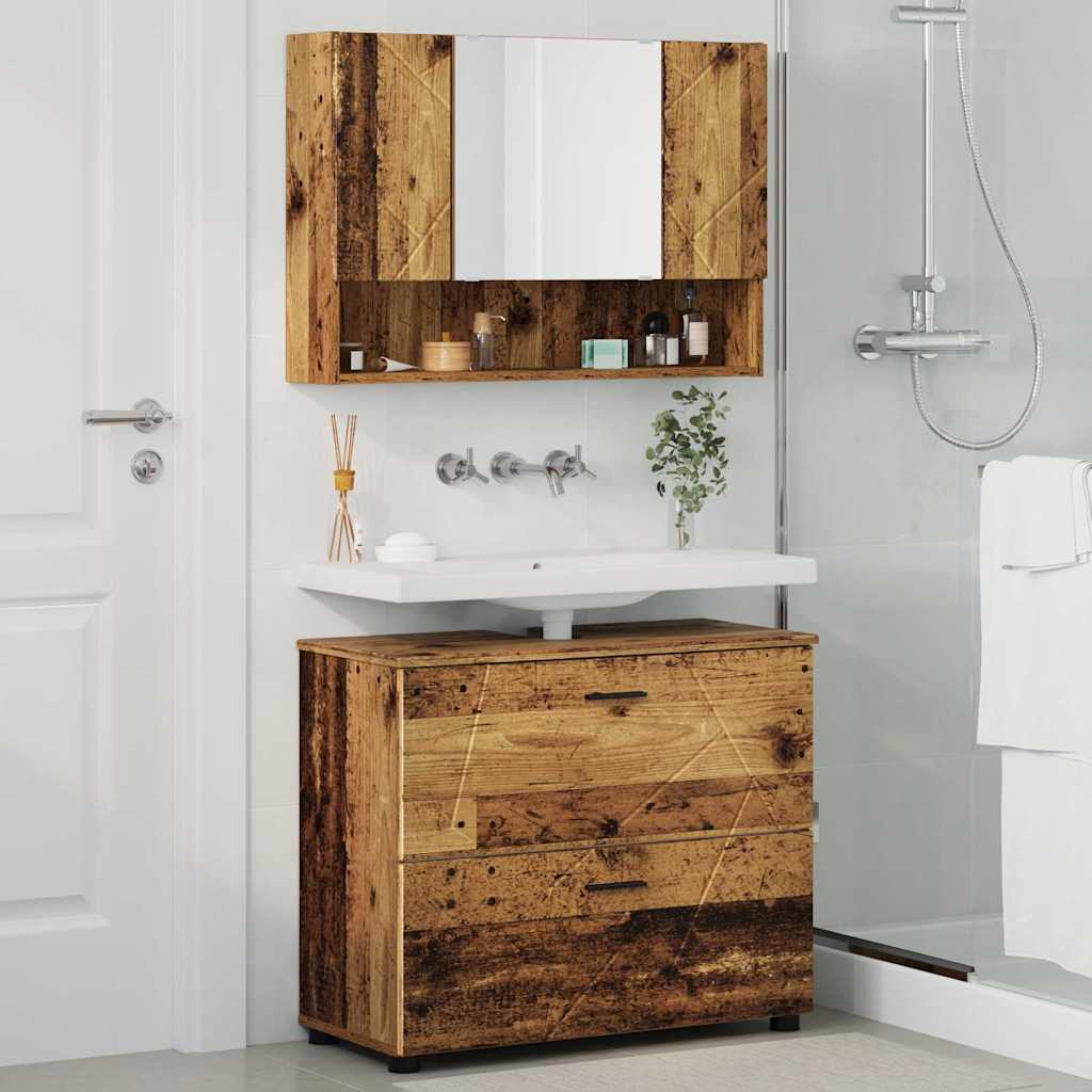 Bathroom Furniture Set 2 pcs Old wood 76.5 x 35 x 64 cm