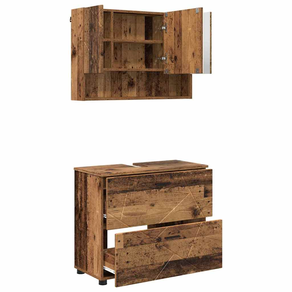 Bathroom Furniture Set 2 pcs Old wood 76.5 x 35 x 64 cm