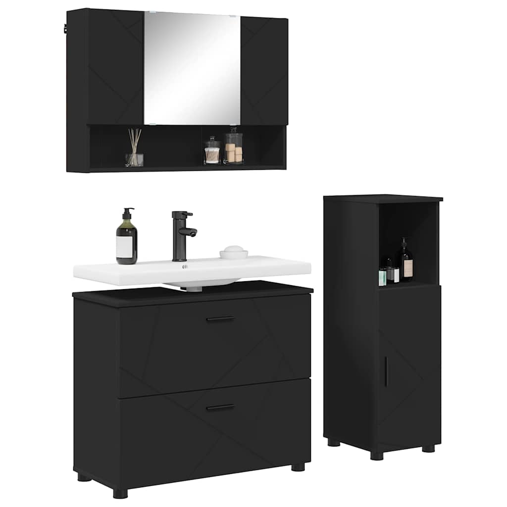 Bathroom Furniture Set with Shelf 3 pcs Black 76.5 x 35 x 64 cm