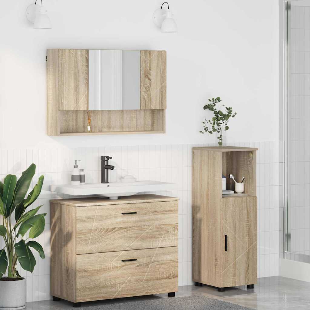 Bathroom Furniture Set 3 pcs Sonoma oak 76.5 x 35 x 64 cm