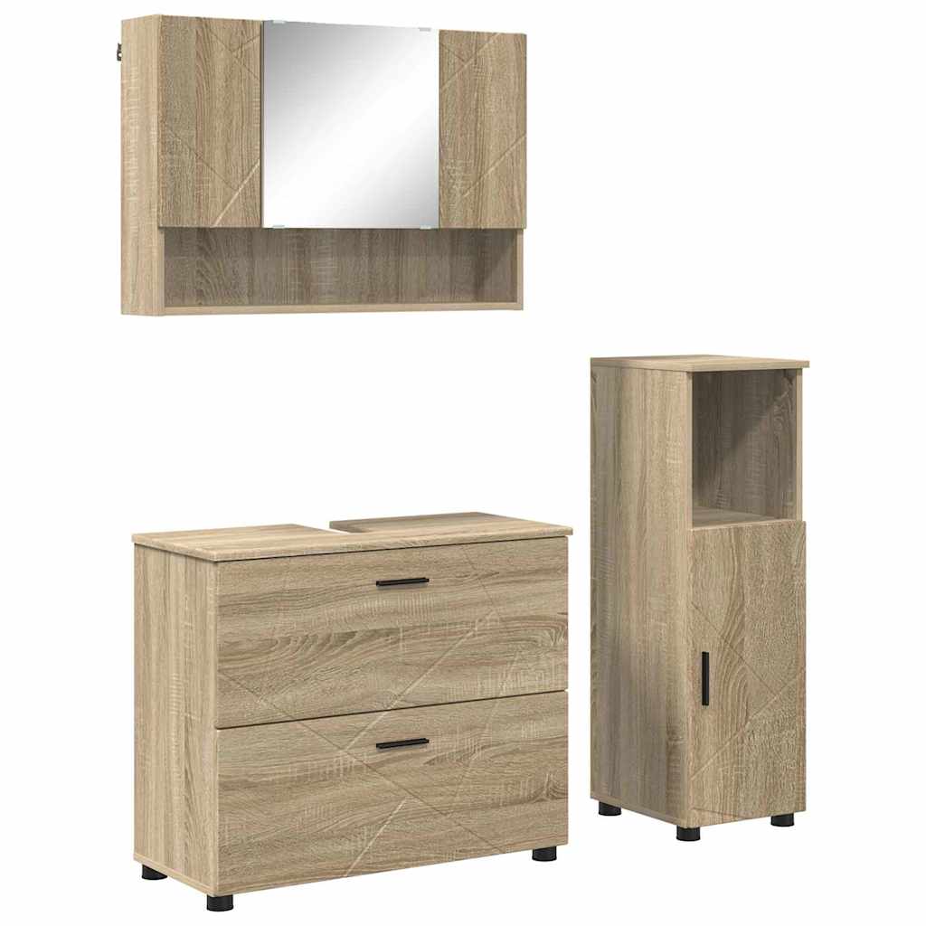 Bathroom Furniture Set 3 pcs Sonoma oak 76.5 x 35 x 64 cm