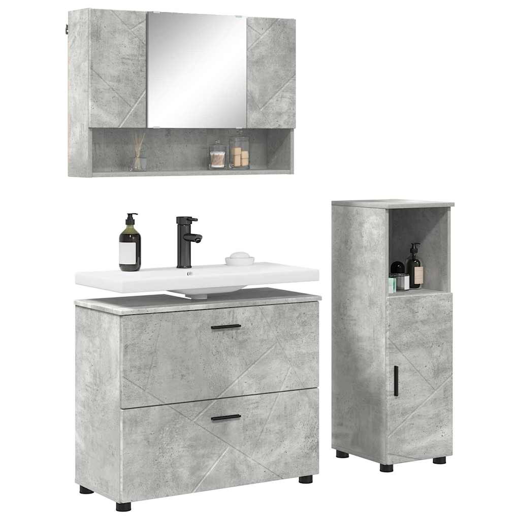 Bathroom Furniture Set 3 pcs Concrete grey 76.5 x 35 x 64 cm
