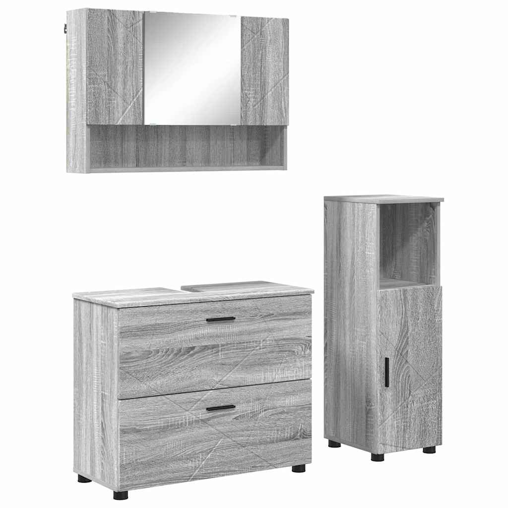 Bathroom Furniture Set 3 pcs Grey sonoma 76.5 x 35 x 64 cm