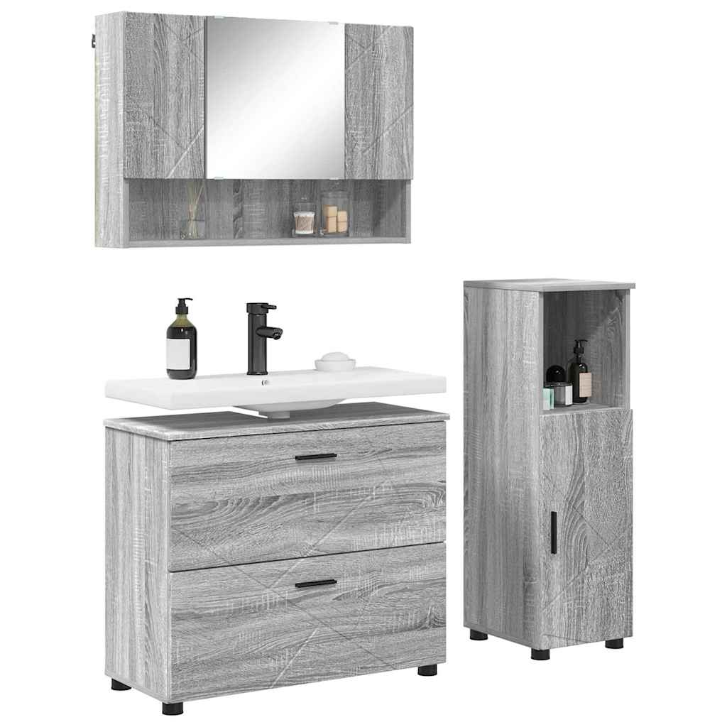 Bathroom Furniture Set 3 pcs Grey sonoma 76.5 x 35 x 64 cm